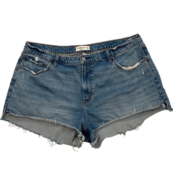 Abercrombie & Fitch The Mom Short High Rise Denim Shorts Frayed Hem Size 35/20 - Picture 1 of 4